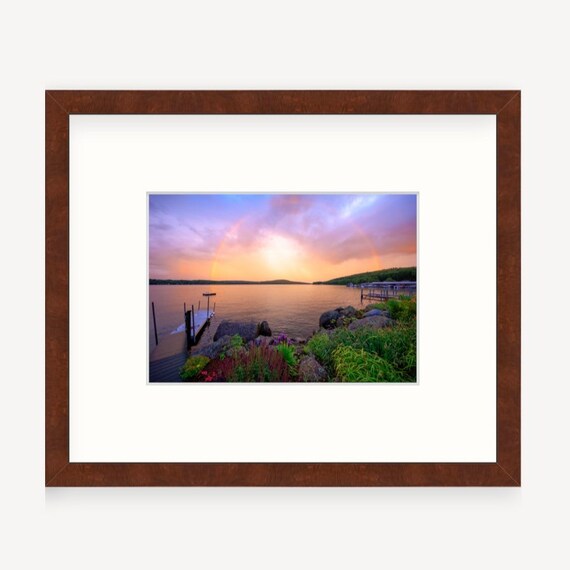 Gift Boxed, Framed Art, Lake Winnipesaukee, Meredith, New Hampshire, Framed Print, Lake Winnipesaukee Gift, Art, Gift, Lake, Flowers, Sunset