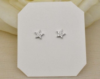 Cubic Zirconia Star Earrings; Sterling Silver Star Studs; Small Sparkling Post Earrings; Minimalist Jewelry for Girls and Women
