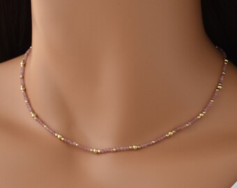 Pink Tourmaline Small Bead Necklace with 14Kt Gold Filled; Natural Gemstone Choker, Light Pink