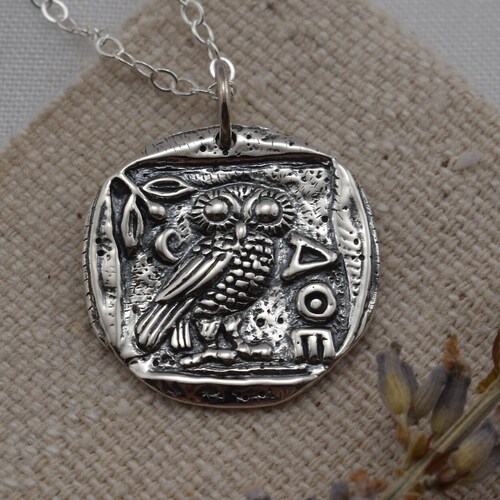 Owl of Athena goddess coin copy pendant Sterling Silver 925