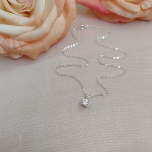 Sterling Silver Cubic Zirconia Pendant Necklace. Small Simulated Diamond. Round Cut, Faceted Zirconia Gemstone. Simple, Elegant Necklace. image 7