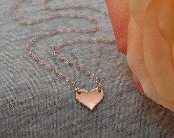 Rose Gold Filled Heart Necklace; Small Hammered Heart Charm; Classic, Simple Layering Necklace; Jewelry Gifts for Girls & Women