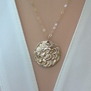 Gold Lion Pendant Necklace. Leo Zodiac Necklace. Gold Coin Pendant. Amulet Necklace, Gift for Girls or Women image 5