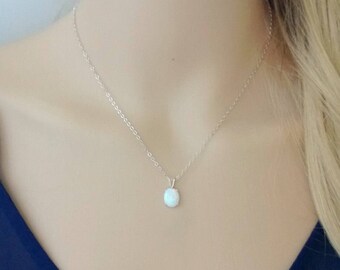 Opal Necklace in Sterling Silver. October Birthstone Necklace. Oval White Opal Pendant Necklace. Jewelry Gifts For Girls and Women.