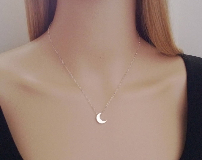 Sterling Silver Moon Necklace Cresent Moon Necklace Silver Moon