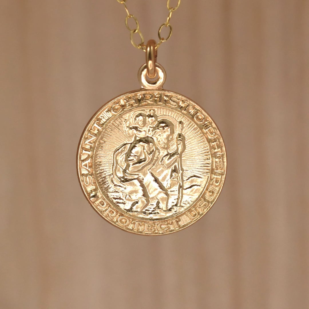 Gold Saint Christopher Pendant Necklace. 14K Gold Filled St Christopher