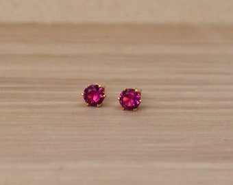 Ruby Stud Earrings in 14K Gold Filled. Small Ruby Post Earrings. July Birthstone Earrings. Jewelry Gifts for Women and Girls