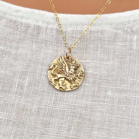 Gold Griffin Pendant Necklace: Greek Mythology Jewelry