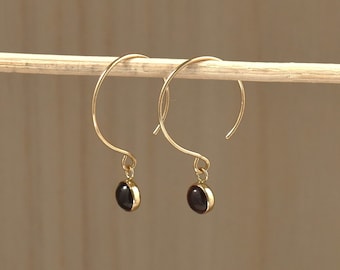 Garnet Drop Earrings in 14k Gold Filled. Small Garnet Dangle Earrings. Gold Hoop Earrings with Charm. January Birthstone Jewelry.