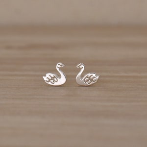 Swan Stud Earrings in Sterling Silver. Bird Post Earrings. Small Sterling Silver Studs. Cute Animal Earrings. Elegant Jewelry for Women.