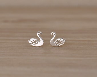 Swan Stud Earrings in Sterling Silver. Bird Post Earrings. Small Sterling Silver Studs. Cute Animal Earrings. Elegant Jewelry for Women.