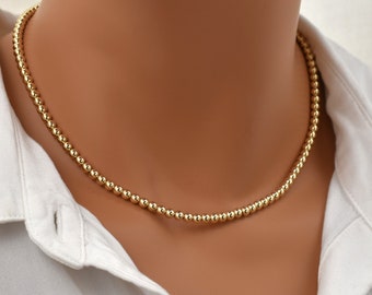 Gold Bead Necklace. Gold Beaded Choker with Lobster Clasp. Layering Necklace. High Quality 14K Gold Filled. Simple Gold Necklaces for Her.