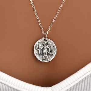 Sterling Silver Necklace with Goddess Pendant. Vintage Look Coin Necklace with Greek and Roman Goddess. 925 Silver Necklaces for Women.