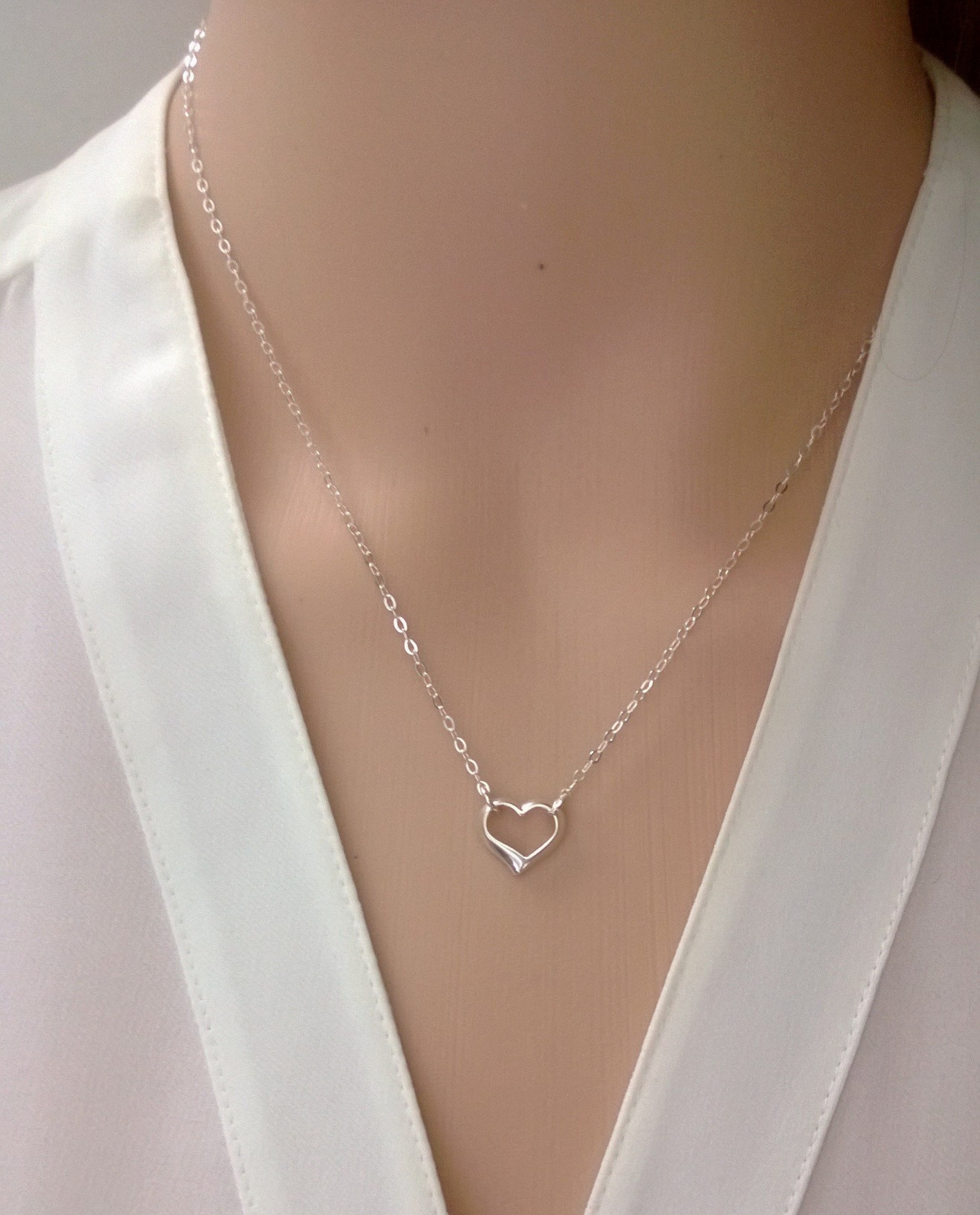 Sterling Silver Heart Necklace Simple Silver Heart Necklace Etsy
