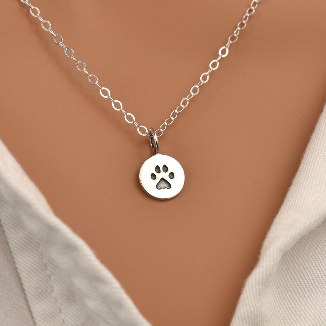 Sterling Silver Paw Print Charm Necklace. Small Paw Print Pendant