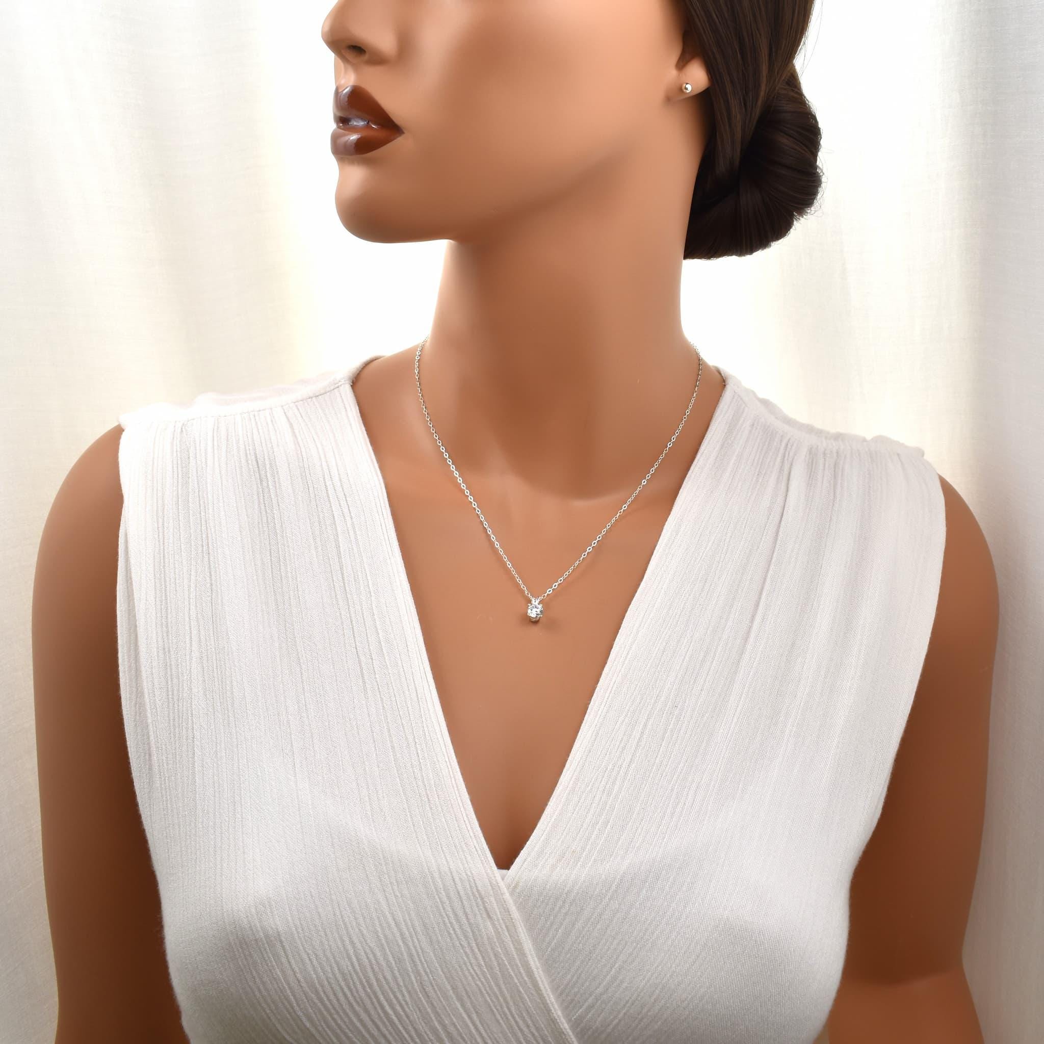 Sterling Silver Cubic Zirconia Pendant Necklace. Small