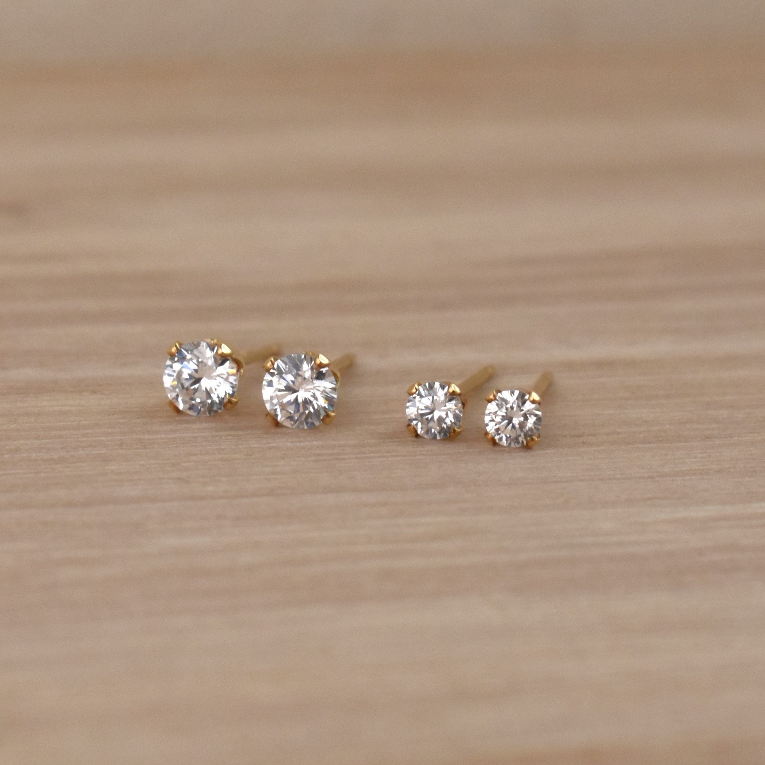  Everyday Gold Filled CZ Diamond Stud Earrings - Tiny Wedding  Zircon Post Earrings for Bride and Bridesmaid - Size 3mm : Handmade Products