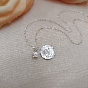 Sterling Silver Cubic Zirconia Pendant Necklace. Small Simulated Diamond. Round Cut, Faceted Zirconia Gemstone. Simple, Elegant Necklace. image 8