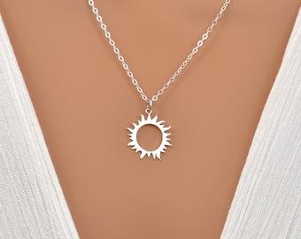 Sterling Silver Sun Pendant Necklace: Solar Jewelry Gift