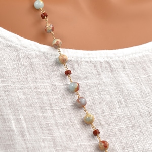 Long Turquoise and Red Jasper Bead Necklace. 30 inch Multicolor Gemstones. Mixed Gem Beaded Necklace. Unique Artisan Jewelry for Women.