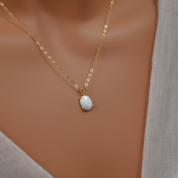 Opal Pendant Necklace in 14K Gold Filled. October Birthstone Necklace. Small, Oval Opal Gemstone. Gifts for Women and Girls