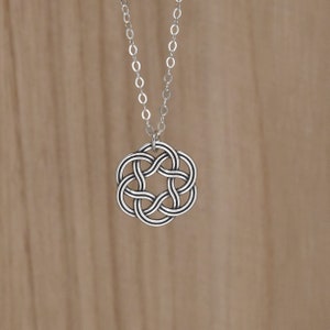 Celtic Knot Pendant Necklace in Sterling Silver. Long Siver Chain with Charm. Ancient Irish and Scottish Symbol. Jewelry Gift for Women
