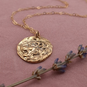 Gold Lion Pendant Necklace. Leo Zodiac Necklace. Gold Coin Pendant. Amulet Necklace, Gift for Girls or Women image 4