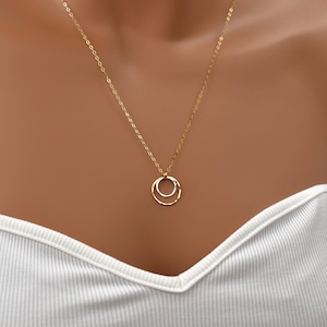 Gold & Silver Two Circles Necklace, 14Kt gold filled and Sterling Silver; Two Toned, Mixed Metal, Sun and Moon Symbolic Necklace