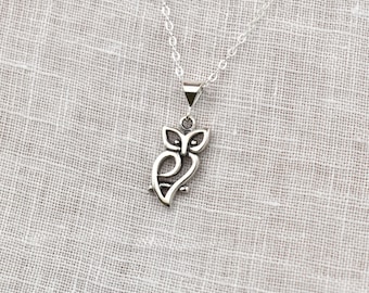 Sterling Silver Owl Pendant Necklace. Graduation Jewelry Gift for Women. Symbol of Goddess Athena. Artistic Art Nouveau Pendant.