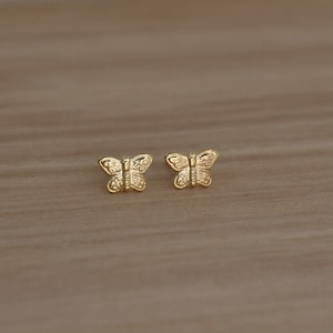 Butterfly Stud Earrings in 14Kt Gold Filled. Small Gold Butterfly Studs. Cute Animal Earrings. Minimalist Gold Studs for Girls and Women