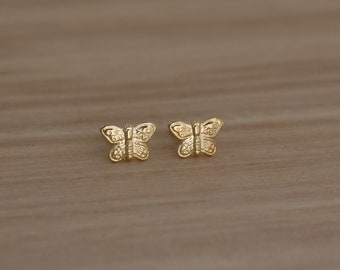 Butterfly Stud Earrings in 14Kt Gold Filled. Small Gold Butterfly Studs. Cute Animal Earrings. Minimalist Gold Studs for Girls and Women