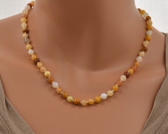 Beaded Boho Necklace with Yellow and Orange Jade. Muti Colored Bead Necklace with Natural Stones. Bohemian Jewelry for Women.