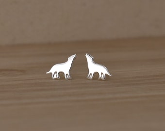 Sterling Silver Wolf Stud Earrings: Small Animal Studs