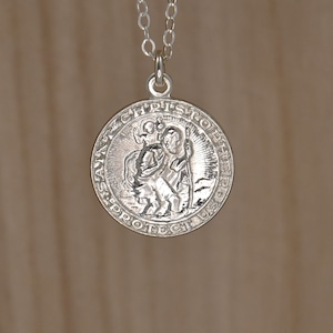 Sterling Silver Saint Christopher Necklace. St Christopher Medallion. Catholic Saint Pendant. Long or Short Chain Christian Necklace.