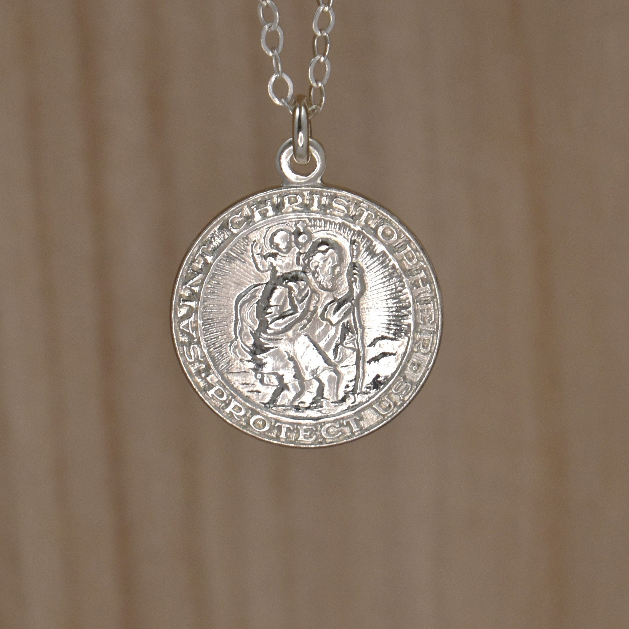 Sterling Silver Saint Christopher Necklace. St Christopher Medallion. Catholic Saint Pendant. Long or Short Chain Christian Necklace.