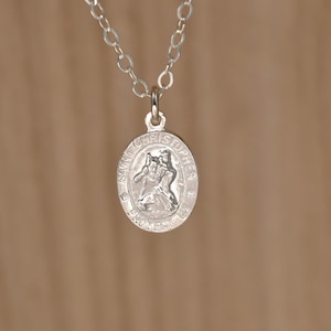 Sterling Silver Saint Christopher Necklace. Small St Christopher Pendant. Tiny Catholic Medal. Simple Christian Necklace for Men or Women