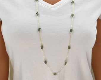 Long Gold Necklace with Green Apatite Beads. 36 Inch Gold Filled Necklace with Natural Light Green Gemstones. Elegant, Opera Length Chain. 2