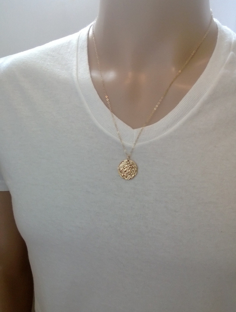 Gold Lion Pendant Necklace. Leo Zodiac Necklace. Gold Coin Pendant. Amulet Necklace, Gift for Girls or Women image 7