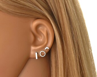 Sterling Silver Geometric Stud Earrings Set: Minimalist Chic
