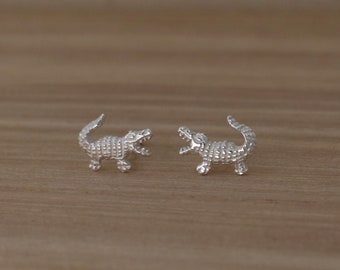 Sterling Silver Alligator Earrings. Gator Stud Earrings, Graduation Gifts for Women. Small Silver Studs. Animal Post Earrings.