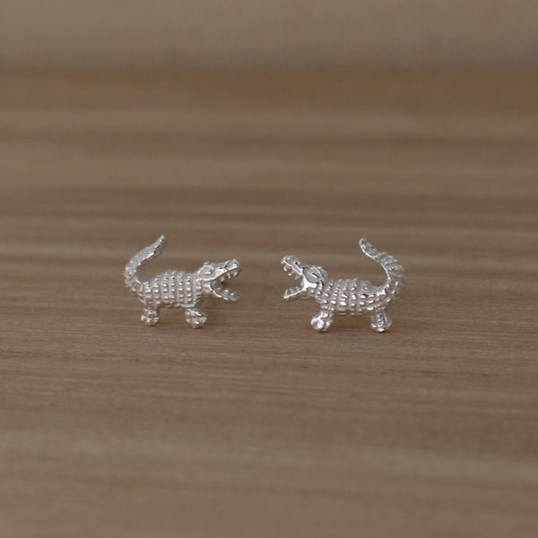 Sterling Silver Alligator Earrings. Gator Stud Earrings, Graduation Gifts for Women. Small Silver Studs. Animal Post Earrings.