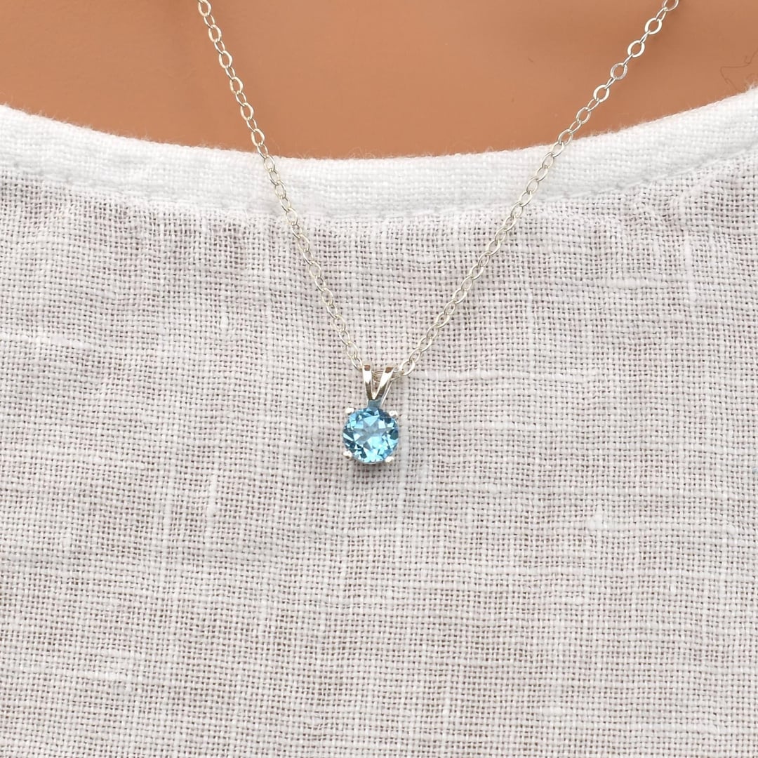Sterling Silver Swiss Blue Topaz Pendant Necklace: December