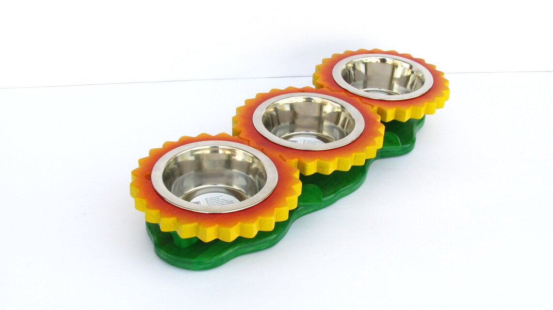 Dog/cat bowl stand SUNFLOWERS III S Flower shape pet feeder Etsy