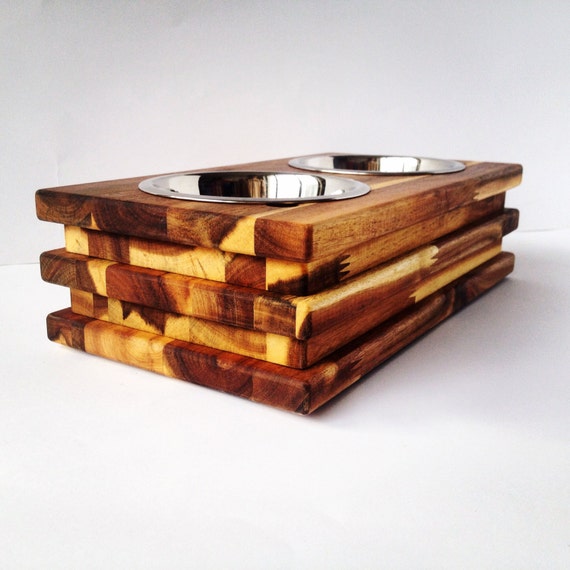 Elevated pet bowl stand STRIPY BLOCK Raised dog bowl ...