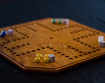 Handmade 2-sided Oak Chinese Checkers & Aggravation (4 player) Board Game