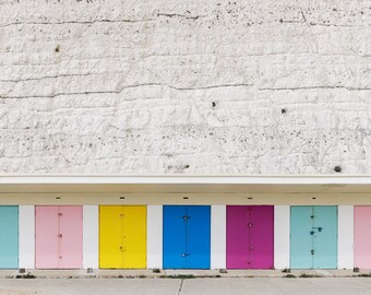 Saltdean Beach Huts I - Giclée Art Print: Colorful Doors Architectural Photography, Brighton Wall Decor