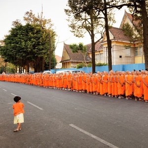 Monks Procession In Phnom Penh - Giclée Art Print: Cambodia Travel Photography, Perspective, Decisive Moment