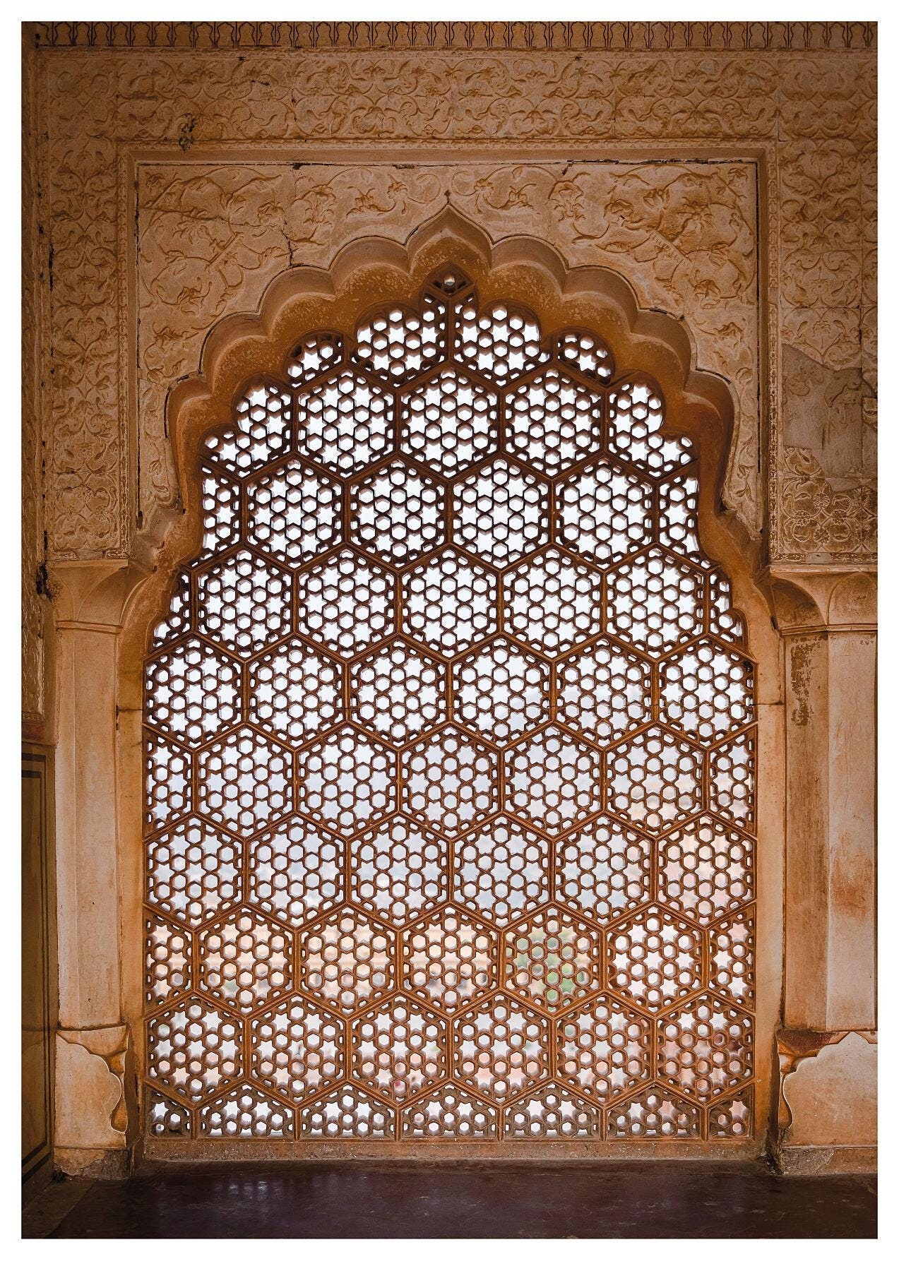 Amer Fort, Jaipur IV - Open and limited edition art print. Iconic indian architecture detail - inrticate, delicate patterned privacy screen.