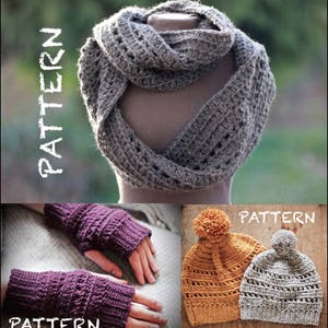 Crochet Pattern Set: Hat, Infinity Scarf, Fingerless Mitts | Riding the Rails | Beginner/Intermediate | Photo Tutorial Crochet Instructions