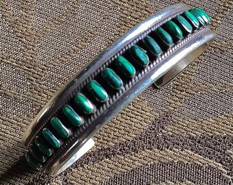 Vintage Sterling Malachite Petite Point Bracelet